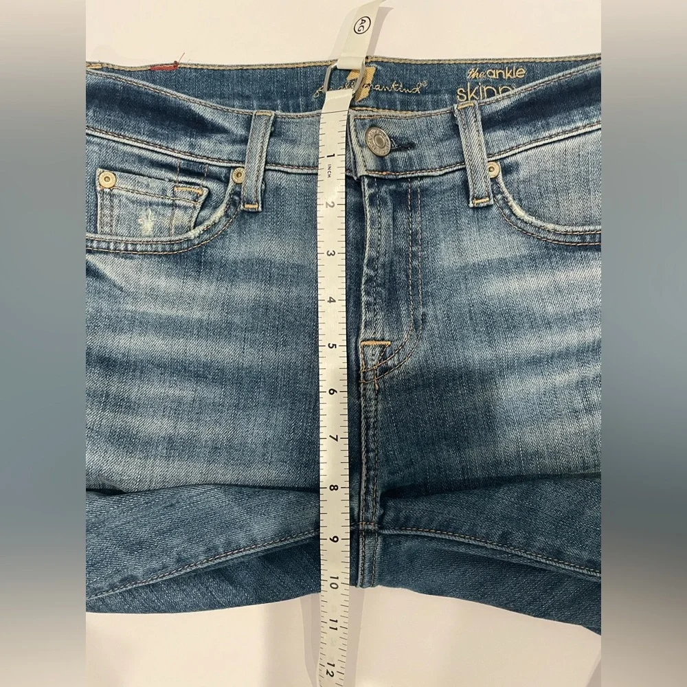 7 For All Mankind Distressed Blue Cropped Jeans - Picture 7 of 8